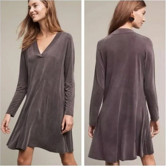 Anthropologie Dolan Left Coast V-Neck Long Sleeve Swing Pocket Dress in Grey, XS - Picture 1 of 13